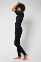 Lightweight Yoga Loose Side Pockets Cuffed Pant Black by TLC Sport